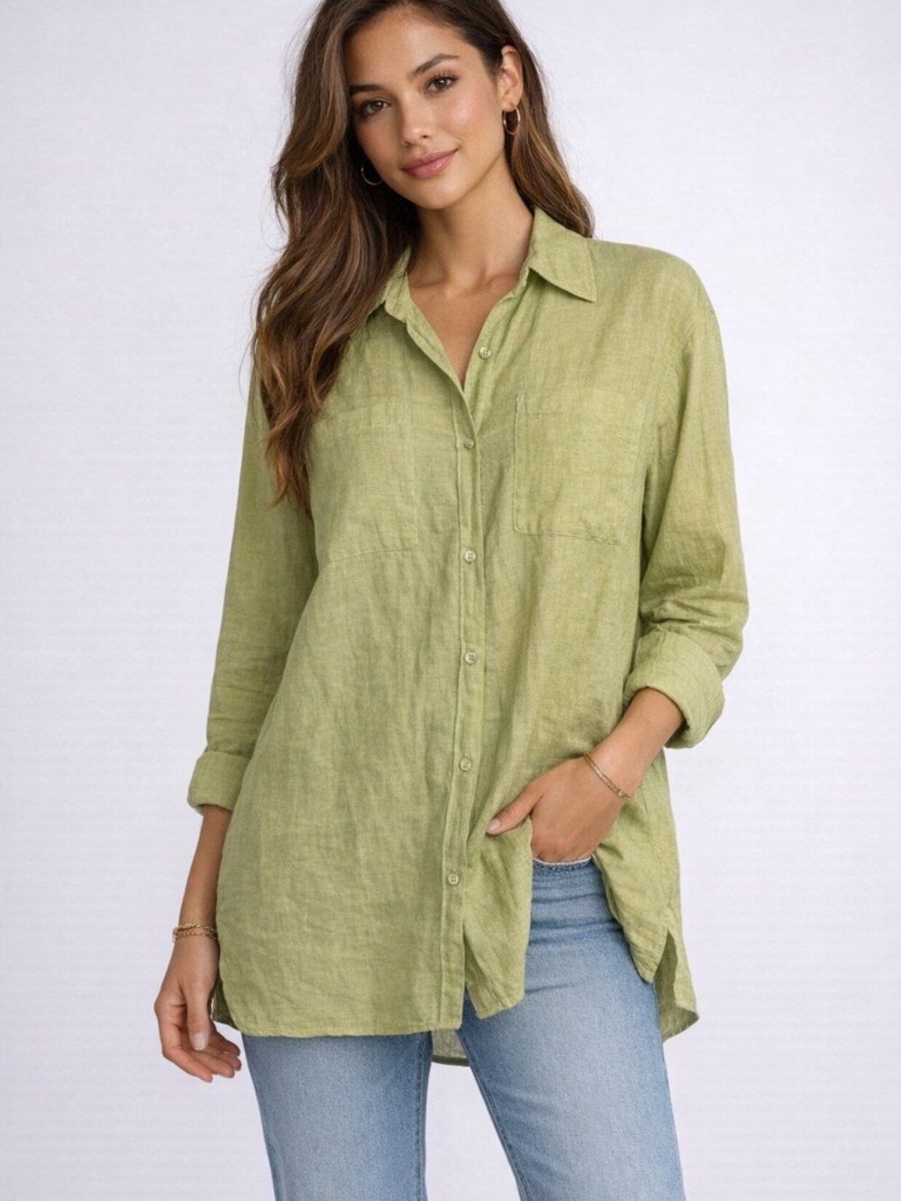 Liz Claiborne 100%Linen Pockets Side Slit Long Small
